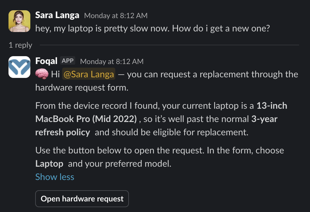 AI deflection - laptop replacement conversation