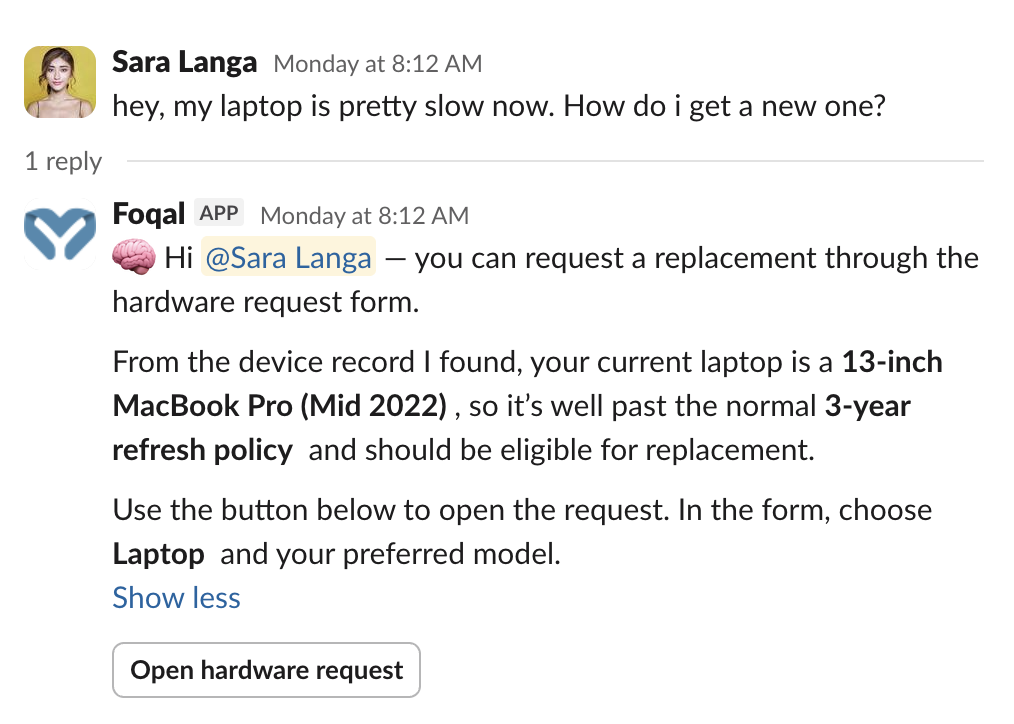 AI deflection - laptop replacement conversation