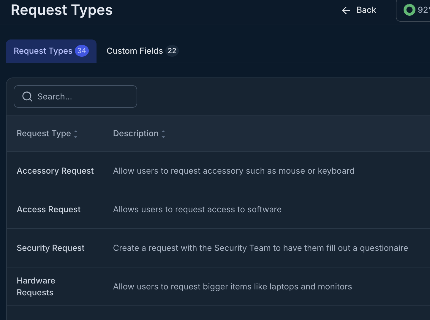 Service catalog screenshot