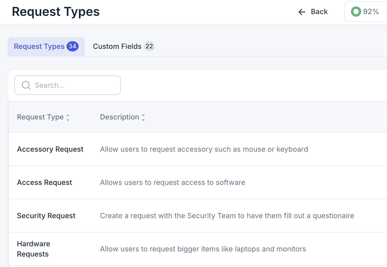 Service catalog screenshot